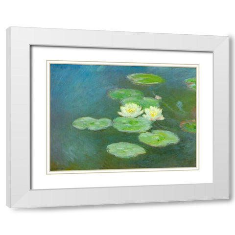 Water-lilies-evening 1908 White Modern Wood Framed Art Print with Double Matting by Monet, Claude