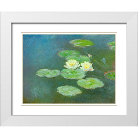 Water-lilies-evening 1908 White Modern Wood Framed Art Print with Double Matting by Monet, Claude