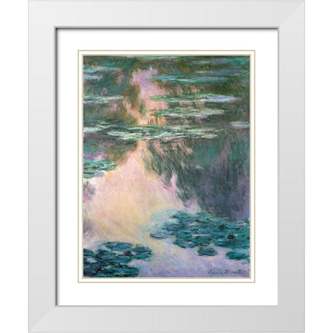 Water-lily pond 1907 White Modern Wood Framed Art Print with Double Matting by Monet, Claude