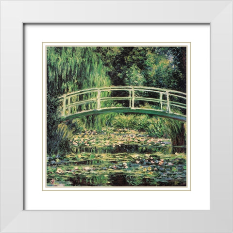 Water-lily pond-harmony in green 1899 White Modern Wood Framed Art Print with Double Matting by Monet, Claude