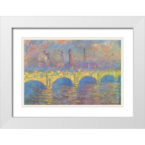 Waterloo Bridge II 1900 White Modern Wood Framed Art Print with Double Matting by Monet, Claude