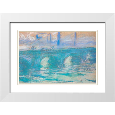 Waterloo Bridge-study 1900 White Modern Wood Framed Art Print with Double Matting by Monet, Claude