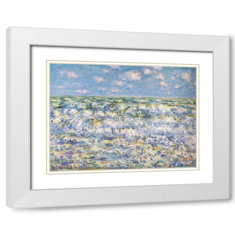 Waves breaking 1881 White Modern Wood Framed Art Print with Double Matting by Monet, Claude