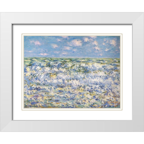 Waves breaking 1881 White Modern Wood Framed Art Print with Double Matting by Monet, Claude