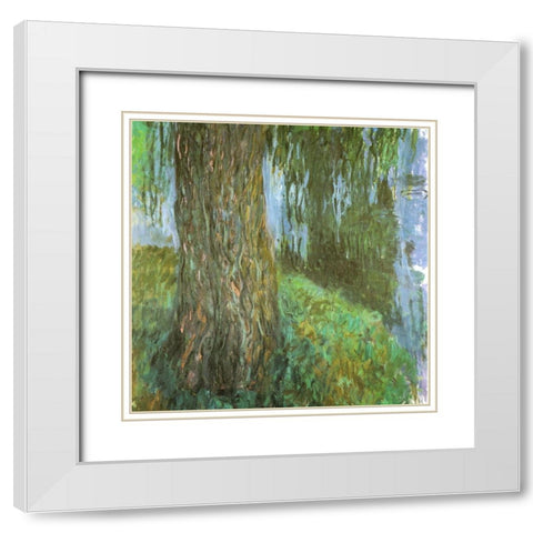 Willow Tree and Pond 1916 White Modern Wood Framed Art Print with Double Matting by Monet, Claude