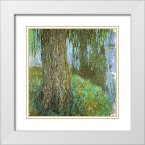 Willow Tree and Pond 1916 White Modern Wood Framed Art Print with Double Matting by Monet, Claude
