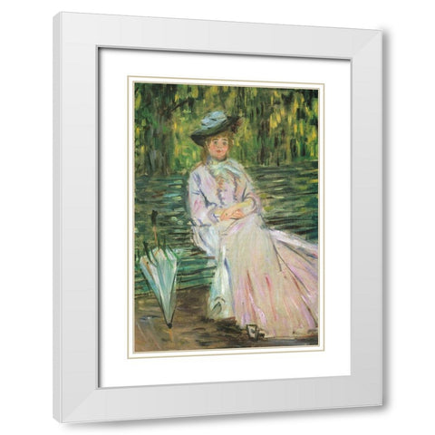 Woman on a Bench 1874 White Modern Wood Framed Art Print with Double Matting by Monet, Claude