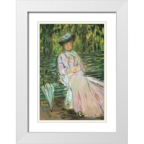 Woman on a Bench 1874 White Modern Wood Framed Art Print with Double Matting by Monet, Claude