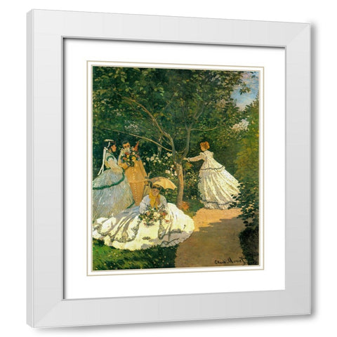 Women in the Garden 1866 White Modern Wood Framed Art Print with Double Matting by Monet, Claude