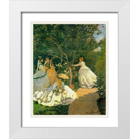 Women in the Garden 1866 White Modern Wood Framed Art Print with Double Matting by Monet, Claude