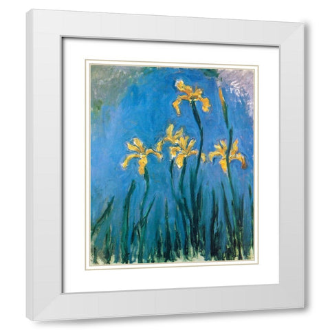 Yellow Irises 1924 White Modern Wood Framed Art Print with Double Matting by Monet, Claude
