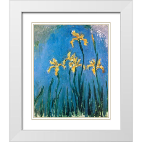 Yellow Irises 1924 White Modern Wood Framed Art Print with Double Matting by Monet, Claude