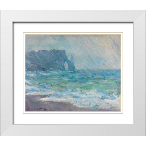 Rain at Etretat White Modern Wood Framed Art Print with Double Matting by Monet, Claude