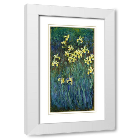 Yellow Irises 1914 White Modern Wood Framed Art Print with Double Matting by Monet, Claude