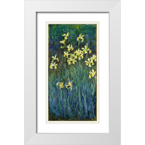 Yellow Irises 1914 White Modern Wood Framed Art Print with Double Matting by Monet, Claude