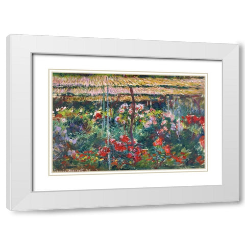Peony Garden 1887 White Modern Wood Framed Art Print with Double Matting by Monet, Claude