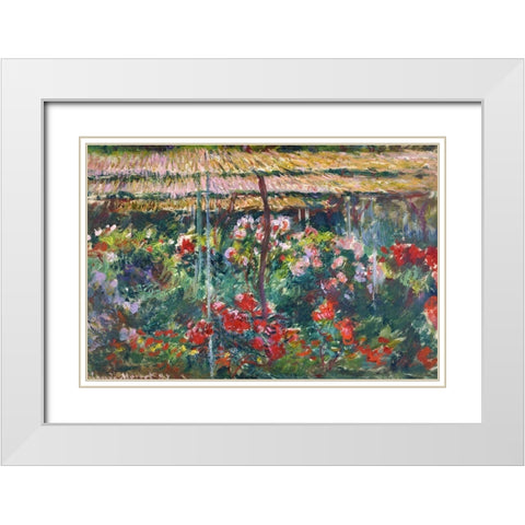 Peony Garden 1887 White Modern Wood Framed Art Print with Double Matting by Monet, Claude