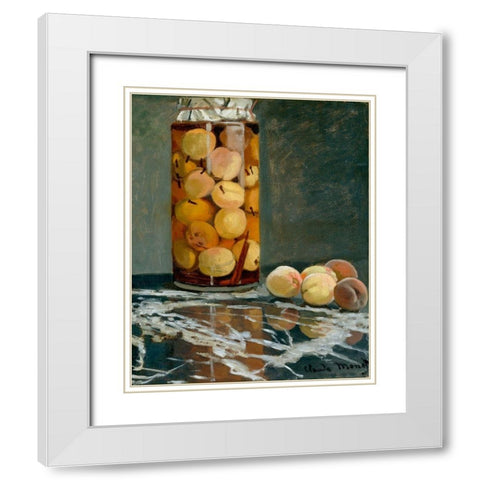 Jar of Peaches 1866 White Modern Wood Framed Art Print with Double Matting by Monet, Claude