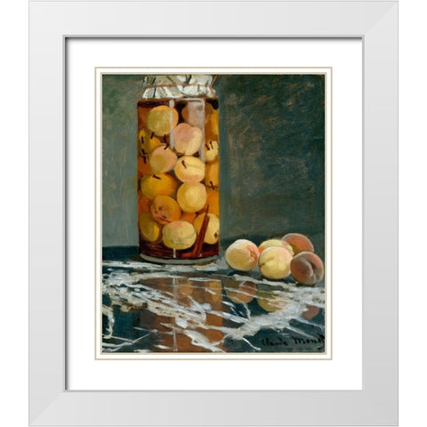 Jar of Peaches 1866 White Modern Wood Framed Art Print with Double Matting by Monet, Claude