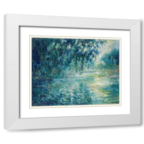 Morning on the Seine 1898 White Modern Wood Framed Art Print with Double Matting by Monet, Claude