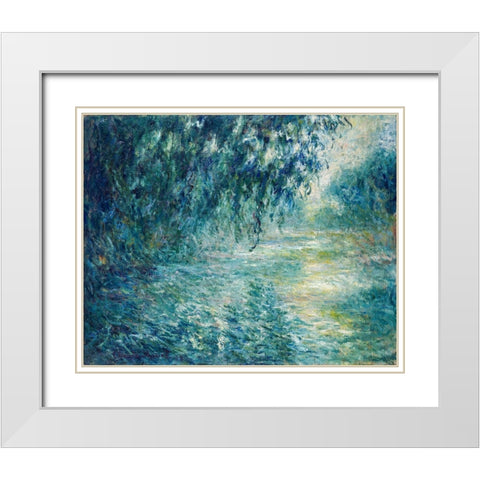 Morning on the Seine 1898 White Modern Wood Framed Art Print with Double Matting by Monet, Claude