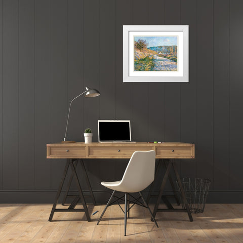 The Road to Vetheuil 1879 White Modern Wood Framed Art Print with Double Matting by Monet, Claude