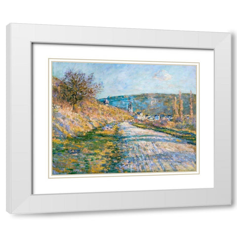 The Road to Vetheuil 1879 White Modern Wood Framed Art Print with Double Matting by Monet, Claude