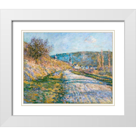 The Road to Vetheuil 1879 White Modern Wood Framed Art Print with Double Matting by Monet, Claude