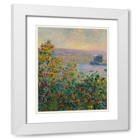 Flower Beds at Vetheuil 1881 White Modern Wood Framed Art Print with Double Matting by Monet, Claude