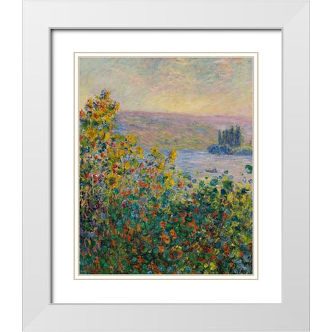 Flower Beds at Vetheuil 1881 White Modern Wood Framed Art Print with Double Matting by Monet, Claude