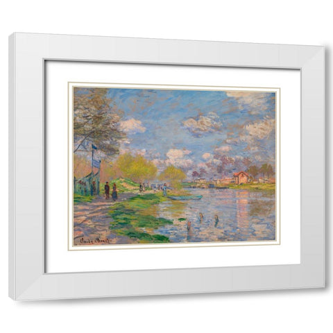 Spring by the Seine 1875 White Modern Wood Framed Art Print with Double Matting by Monet, Claude