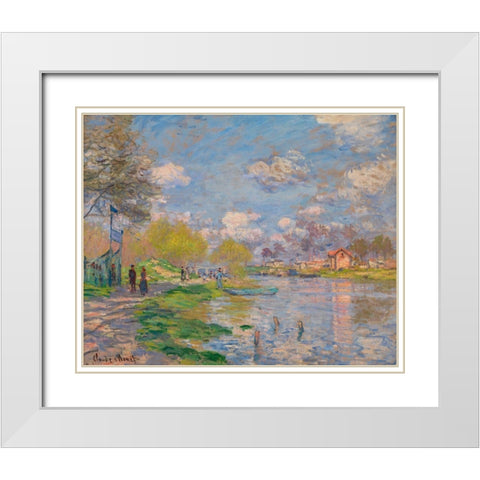 Spring by the Seine 1875 White Modern Wood Framed Art Print with Double Matting by Monet, Claude