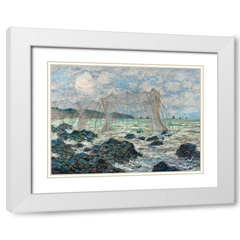 Fishing nets at Pourville 1882 White Modern Wood Framed Art Print with Double Matting by Monet, Claude
