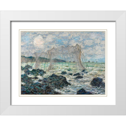 Fishing nets at Pourville 1882 White Modern Wood Framed Art Print with Double Matting by Monet, Claude