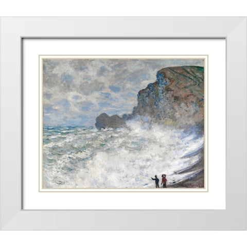Rough weather at Etretat White Modern Wood Framed Art Print with Double Matting by Monet, Claude