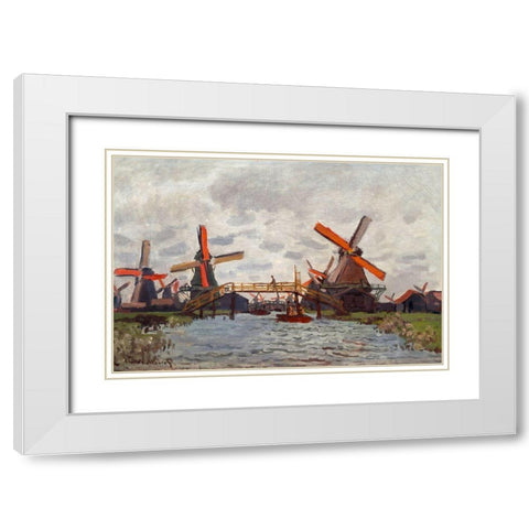 Mills at Westzijderveld near Zaandam 1871 White Modern Wood Framed Art Print with Double Matting by Monet, Claude