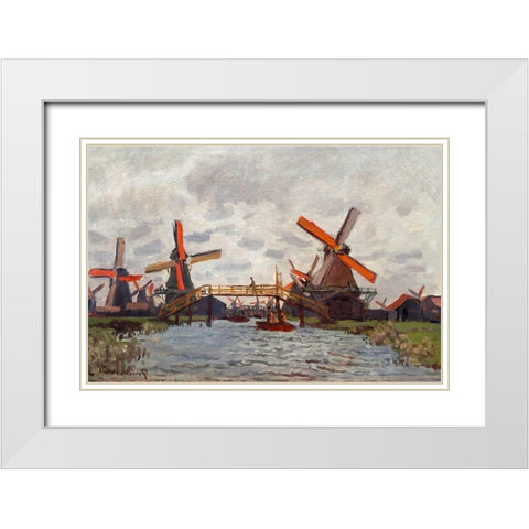 Mills at Westzijderveld near Zaandam 1871 White Modern Wood Framed Art Print with Double Matting by Monet, Claude