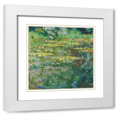 Le Bassin des Nympheas 1904 White Modern Wood Framed Art Print with Double Matting by Monet, Claude