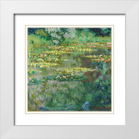 Le Bassin des Nympheas 1904 White Modern Wood Framed Art Print with Double Matting by Monet, Claude