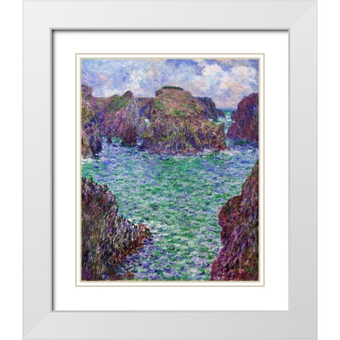 Port-Goulphar-Belle-ile 1887 White Modern Wood Framed Art Print with Double Matting by Monet, Claude