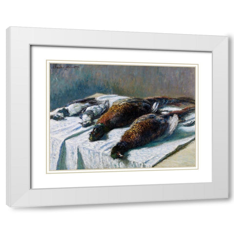 Still Life with Pheasants and Plovers 1879 White Modern Wood Framed Art Print with Double Matting by Monet, Claude