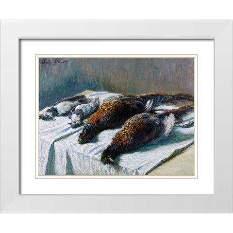 Still Life with Pheasants and Plovers 1879 White Modern Wood Framed Art Print with Double Matting by Monet, Claude