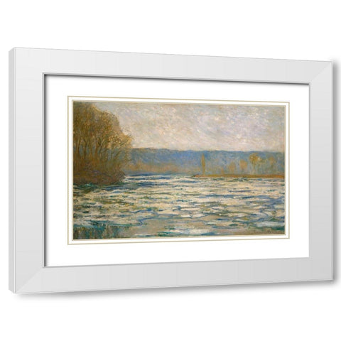 Ice breaking up on the Seine near Bennecourt 1893 White Modern Wood Framed Art Print with Double Matting by Monet, Claude