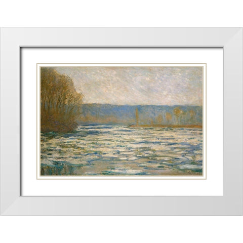 Ice breaking up on the Seine near Bennecourt 1893 White Modern Wood Framed Art Print with Double Matting by Monet, Claude