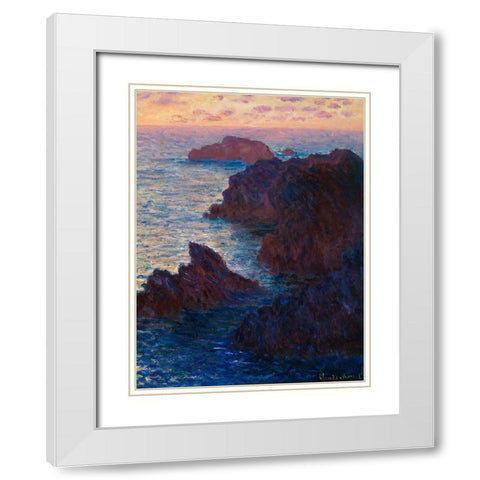 Rocks at Belle-lle-Port-Domois 1886 White Modern Wood Framed Art Print with Double Matting by Monet, Claude