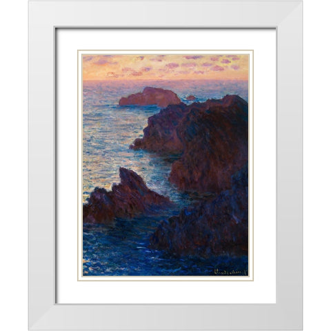 Rocks at Belle-lle-Port-Domois 1886 White Modern Wood Framed Art Print with Double Matting by Monet, Claude