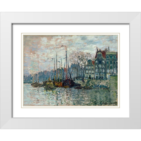 View of the Prins Hendrikkade and the Kromme Waal in Amsterdam 1874 White Modern Wood Framed Art Print with Double Matting by Monet, Claude