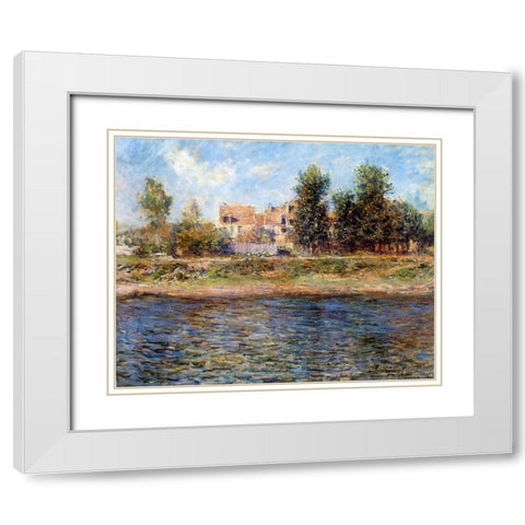 The Bank of the Seine 1880 White Modern Wood Framed Art Print with Double Matting by Monet, Claude