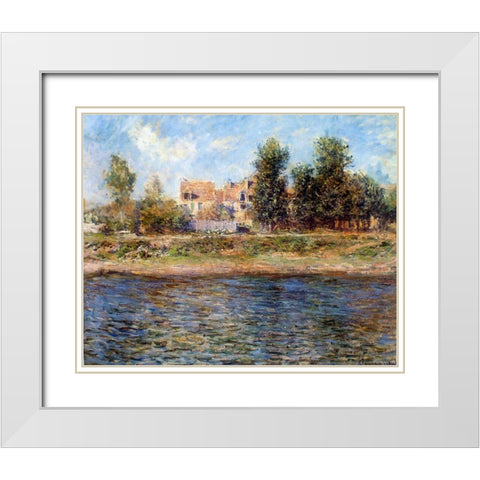 The Bank of the Seine 1880 White Modern Wood Framed Art Print with Double Matting by Monet, Claude