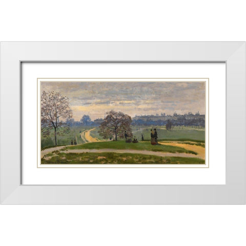 Hyde Park-London 1871 White Modern Wood Framed Art Print with Double Matting by Monet, Claude